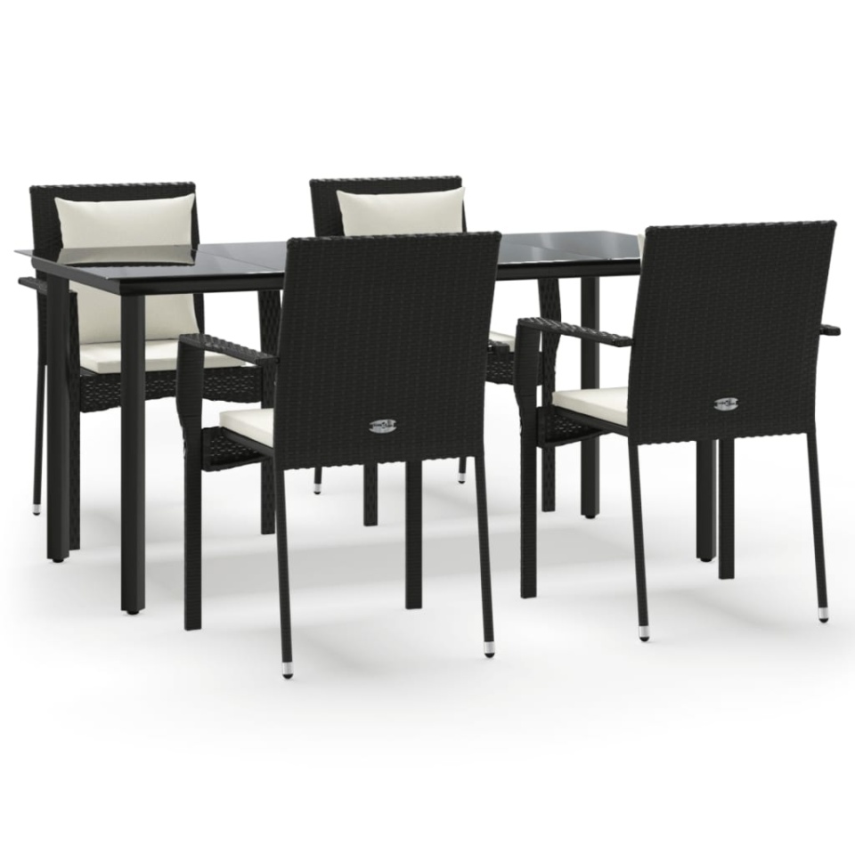 Set mobilier de grădină cu perne, 5 piese, negru, poliratan - 1 | YEO