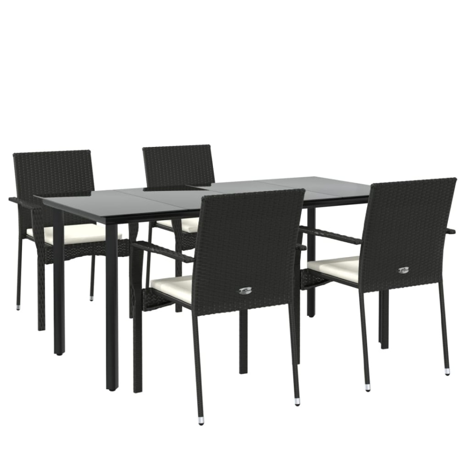 Set mobilier de grădină cu perne, 5 piese, negru, poliratan - 2 | YEO
