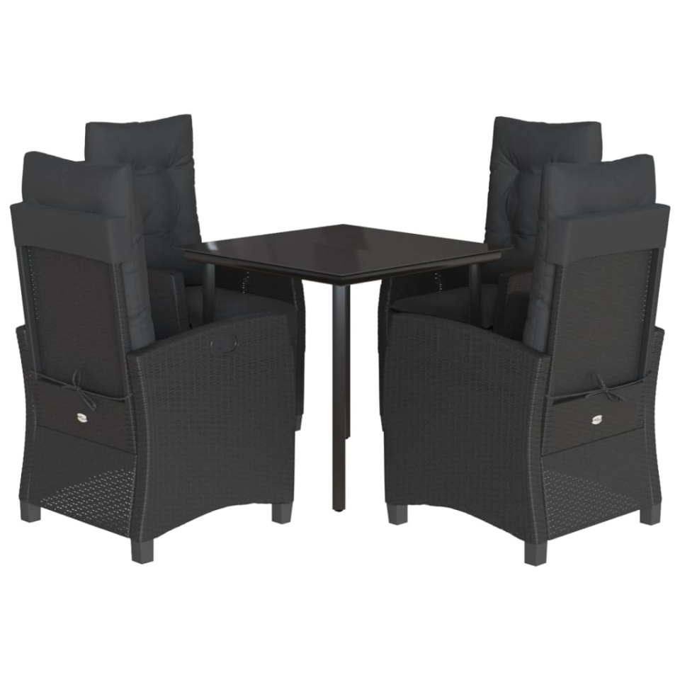 Set mobilier de grădină cu perne, 5 piese, negru, poliratan - 1 | YEO