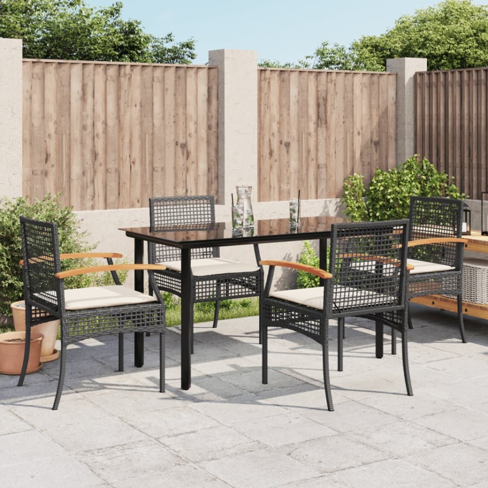 Set mobilier de grădină cu perne, 5 piese, negru, poliratan