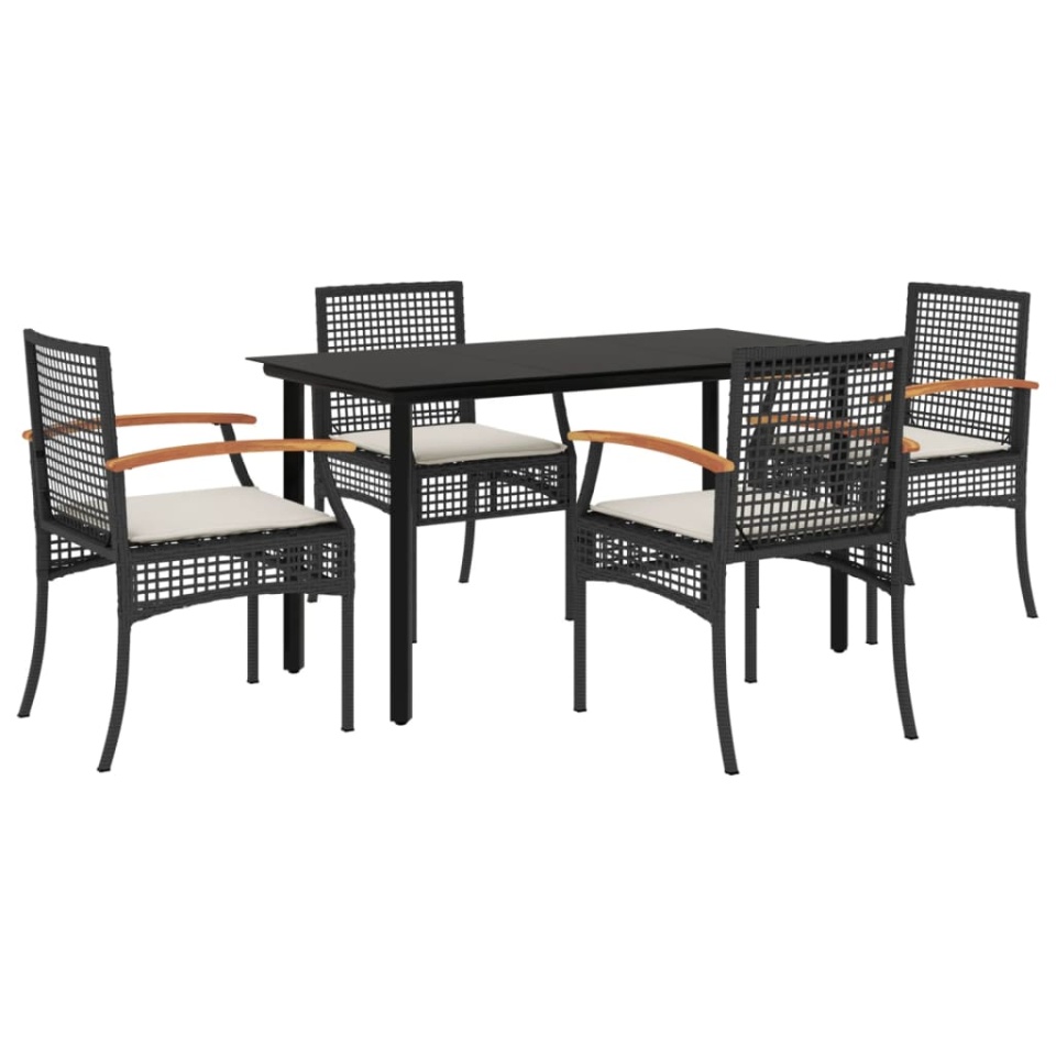 Set mobilier de grădină cu perne, 5 piese, negru, poliratan - 1 | YEO
