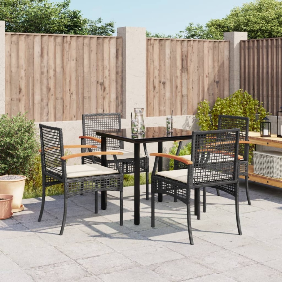 Set mobilier de grădină cu perne, 5 piese, negru, poliratan