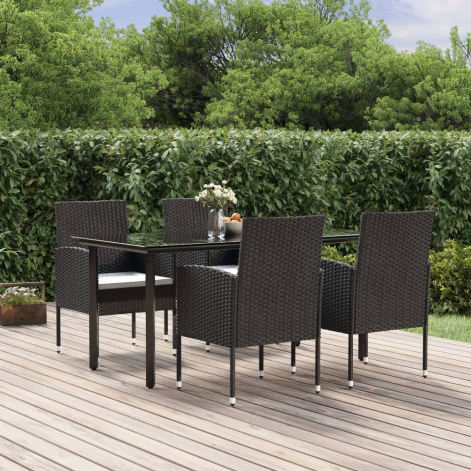 Set mobilier de grădină cu perne, 5 piese, negru, poliratan