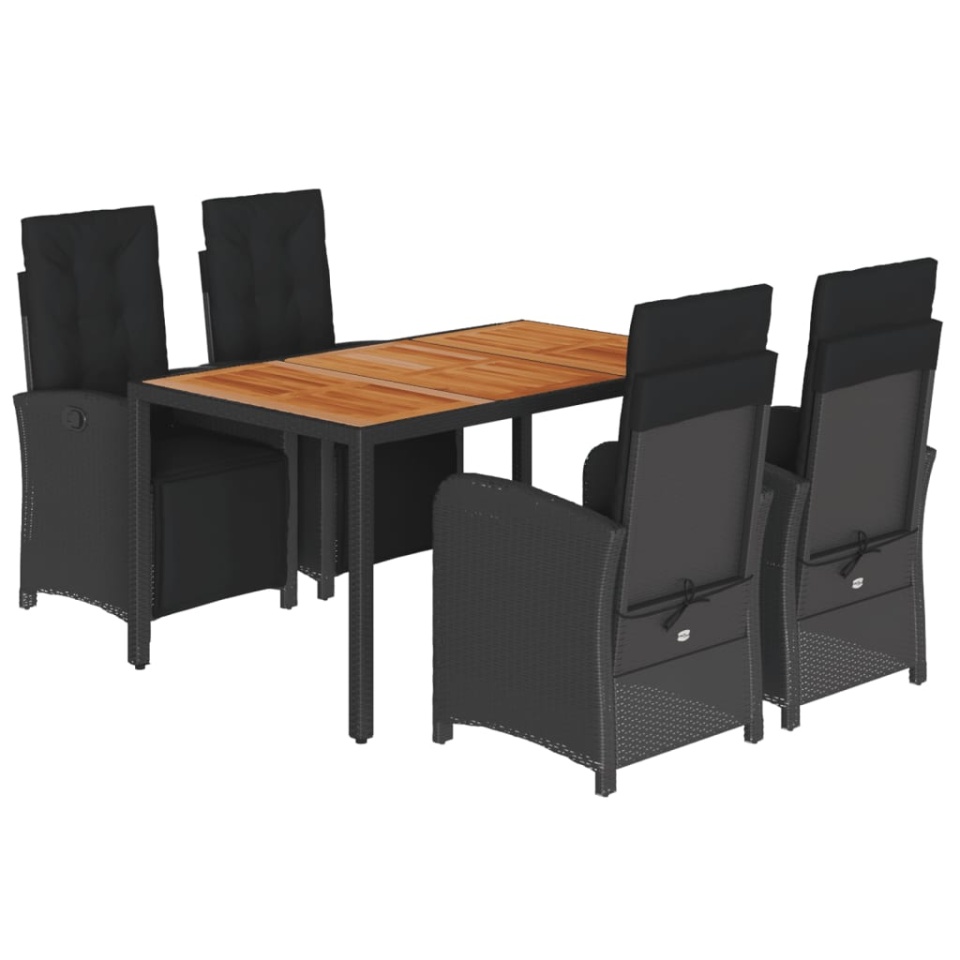 Set mobilier de grădină cu perne, 5 piese, negru, poliratan - 1 | YEO