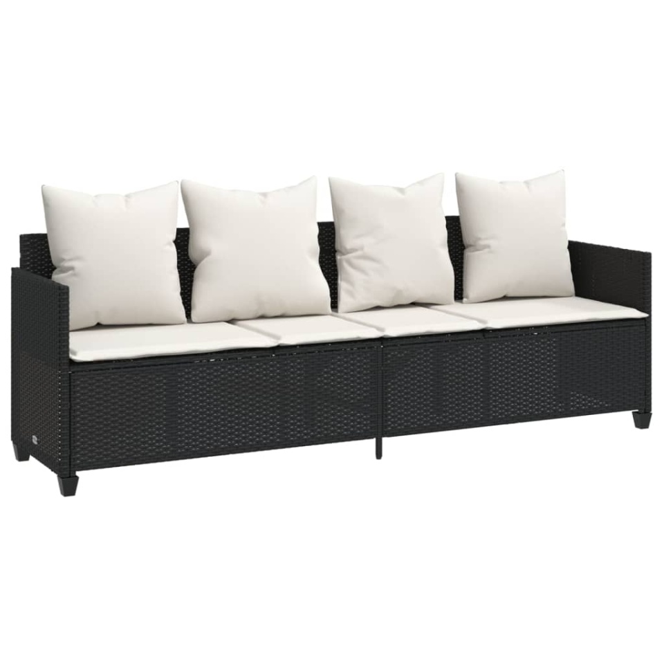 Set mobilier de grădină cu perne, 5 piese, negru, poliratan - 2 | YEO