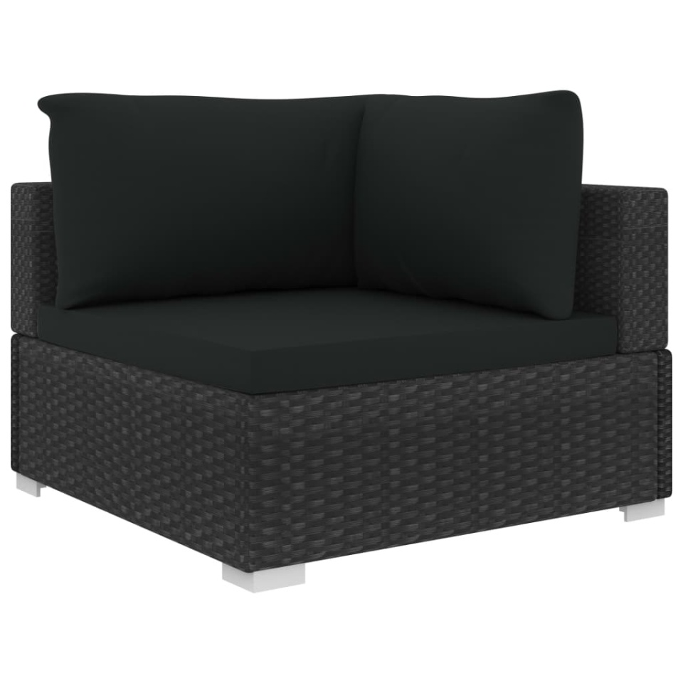 Set mobilier de grădină cu perne, 5 piese, negru, poliratan - 3 | YEO