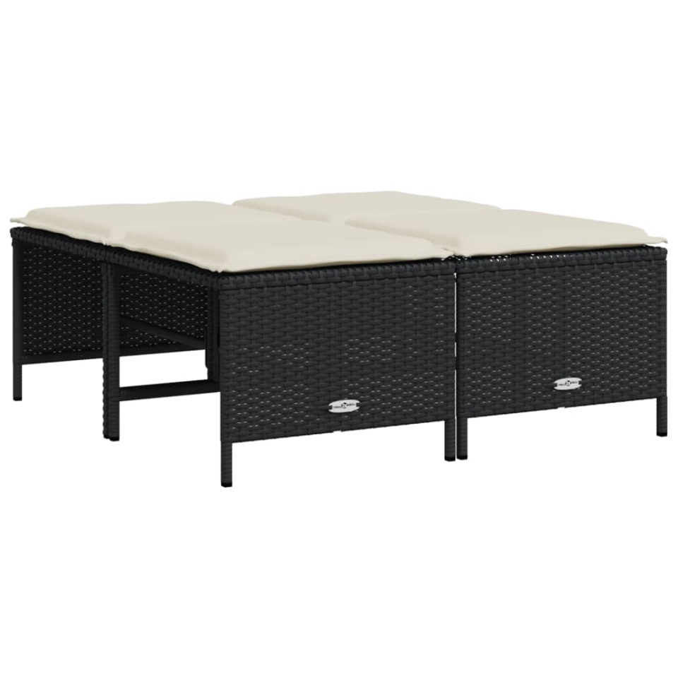 Set mobilier de grădină cu perne, 5 piese, negru, poliratan - 3 | YEO