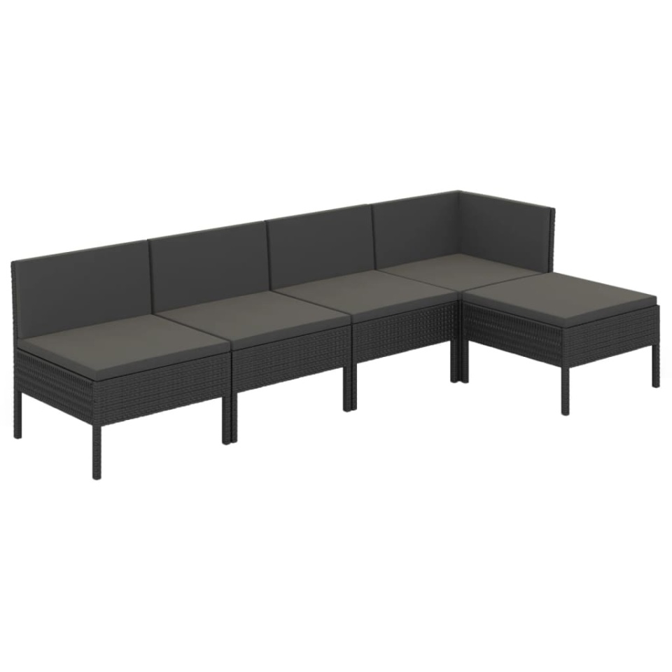 Set mobilier de grădină cu perne, 5 piese, negru, poliratan - 1 | YEO