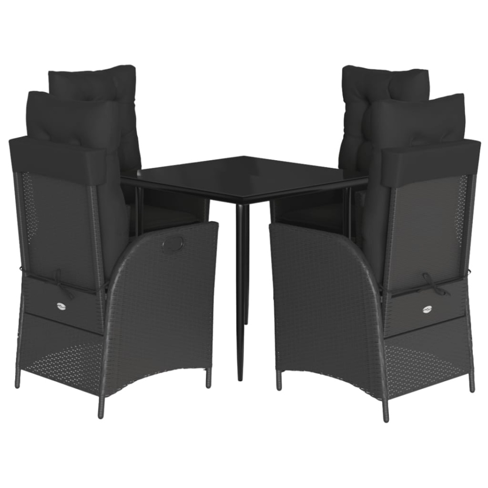 Set mobilier de grădină cu perne, 5 piese, negru, poliratan - 1 | YEO
