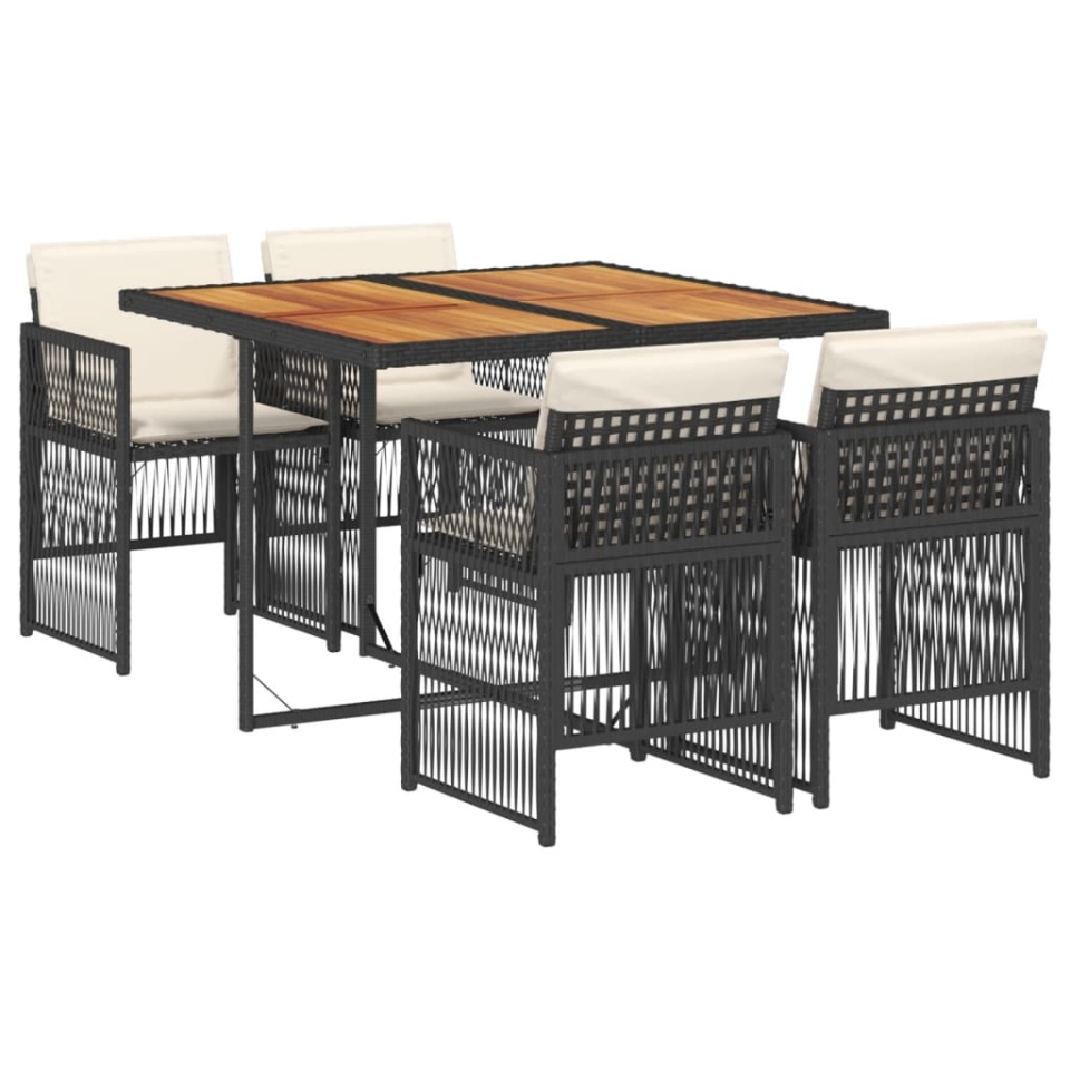 Set mobilier de grădină cu perne, 5 piese, negru, poliratan - 1 | YEO