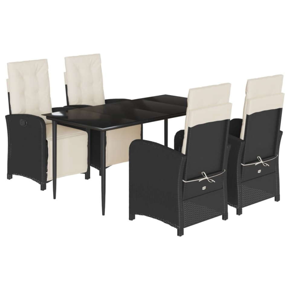 Set mobilier de grădină cu perne, 5 piese, negru, poliratan - 1 | YEO