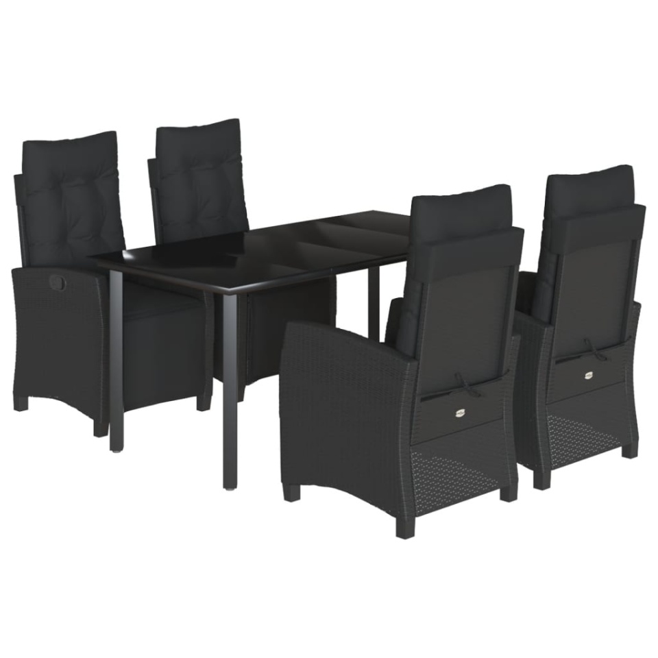 Set mobilier de grădină cu perne, 5 piese, negru, poliratan - 1 | YEO