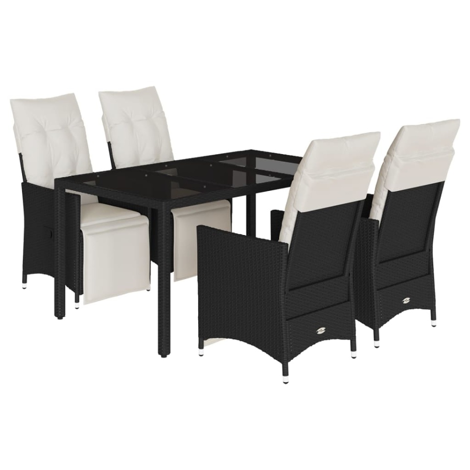 Set mobilier de grădină cu perne, 5 piese, negru, poliratan - 1 | YEO