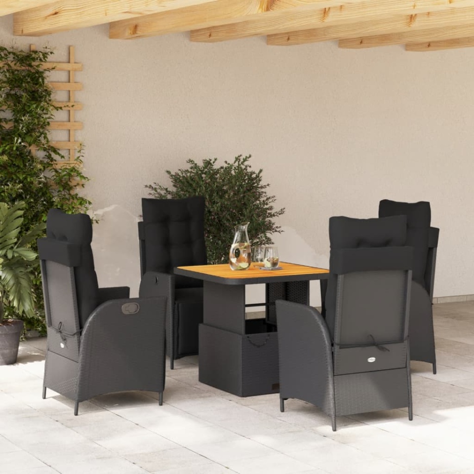 Set mobilier de grădină cu perne, 5 piese, negru, poliratan