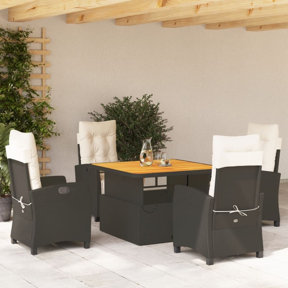 Set mobilier de grădină cu perne, 5 piese, negru, poliratan