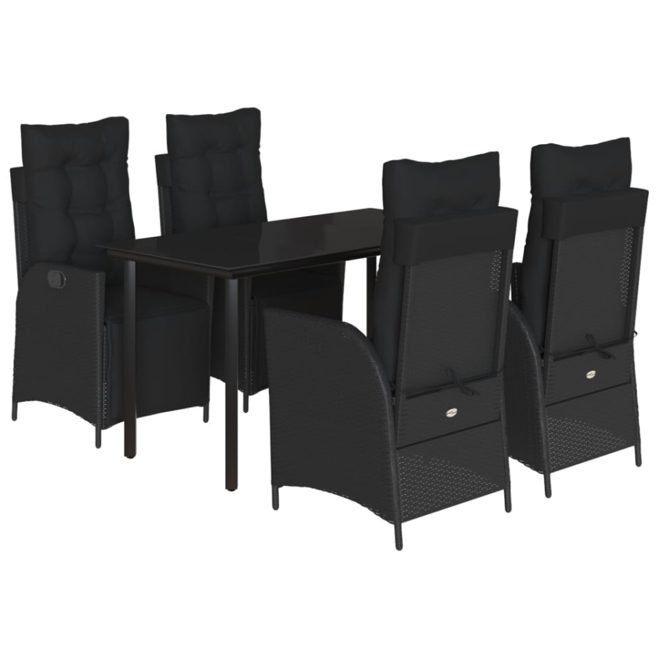 Set mobilier de grădină cu perne, 5 piese, negru, poliratan - 1 | YEO