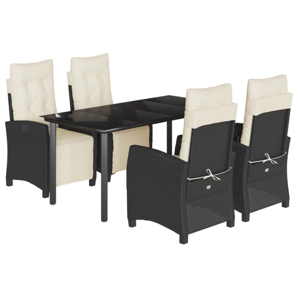 Set mobilier de grădină cu perne, 5 piese, negru, poliratan - 1 | YEO