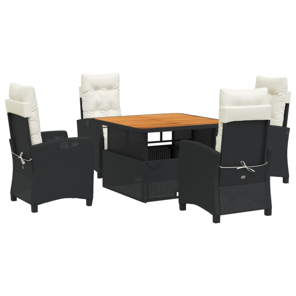 Set mobilier de grădină cu perne, 5 piese, negru, poliratan - 1 | YEO