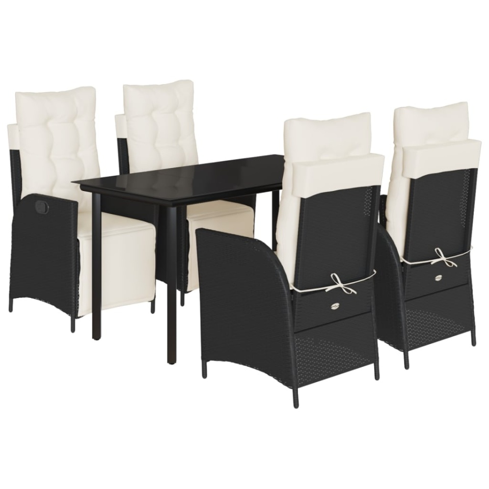 Set mobilier de grădină cu perne, 5 piese, negru, poliratan - 1 | YEO