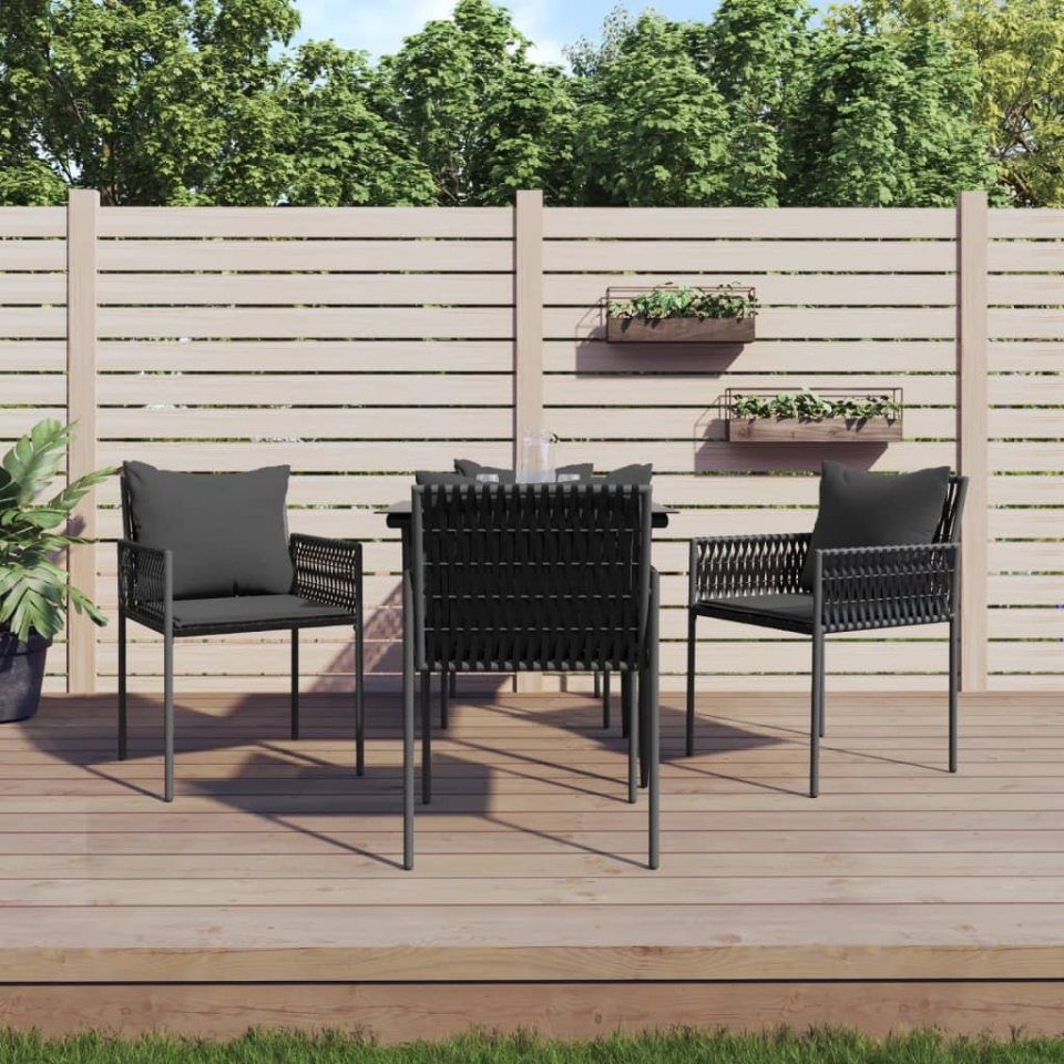 Set mobilier de grădină cu perne, 5 piese, poliratan și oțel