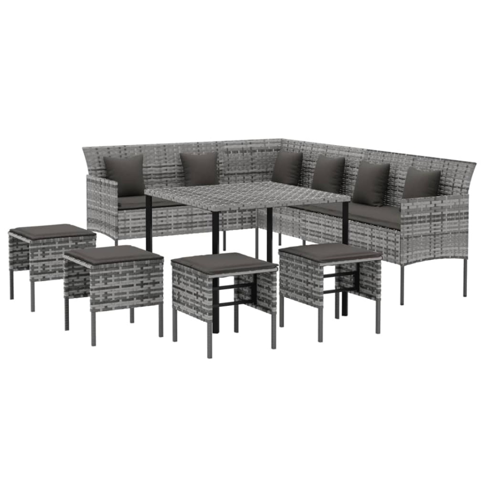 Set mobilier de grădină cu perne, 6 piese, gri, poliratan - 2 | YEO