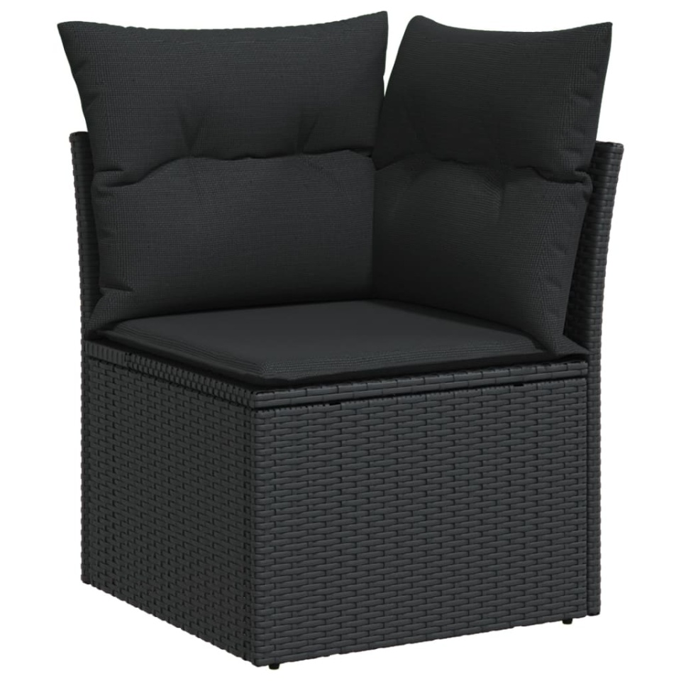 Set mobilier de grădină cu perne, 6 piese, negru, poliratan - 3 | YEO