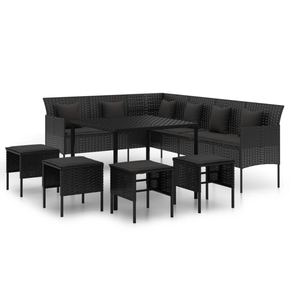 Set mobilier de grădină cu perne, 6 piese, negru, poliratan - 2 | YEO