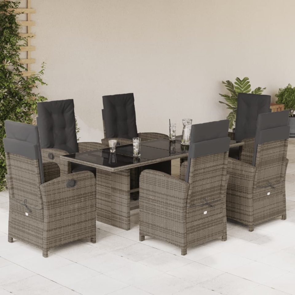 Set mobilier de grădină cu perne, 7 piese, gri, poliratan