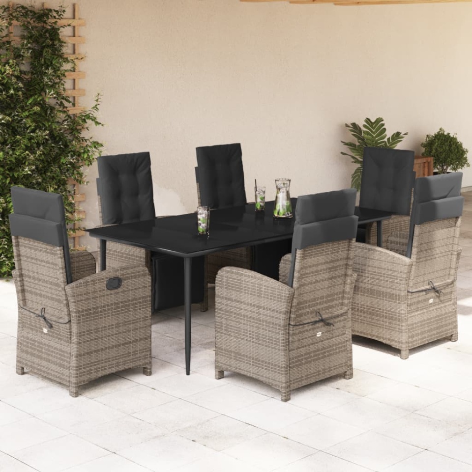 Set mobilier de grădină cu perne, 7 piese, gri, poliratan