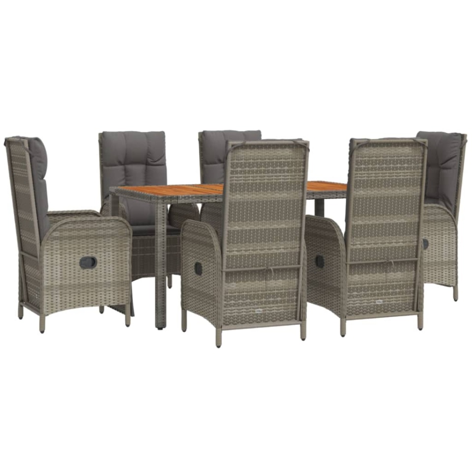 Set mobilier de grădină cu perne, 7 piese, gri, poliratan - 2 | YEO
