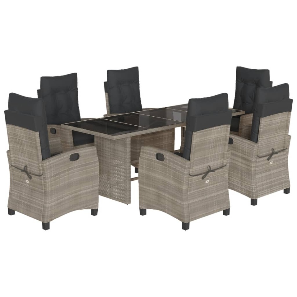 Set mobilier de grădină cu perne, 7 piese, gri, poliratan - 1 | YEO