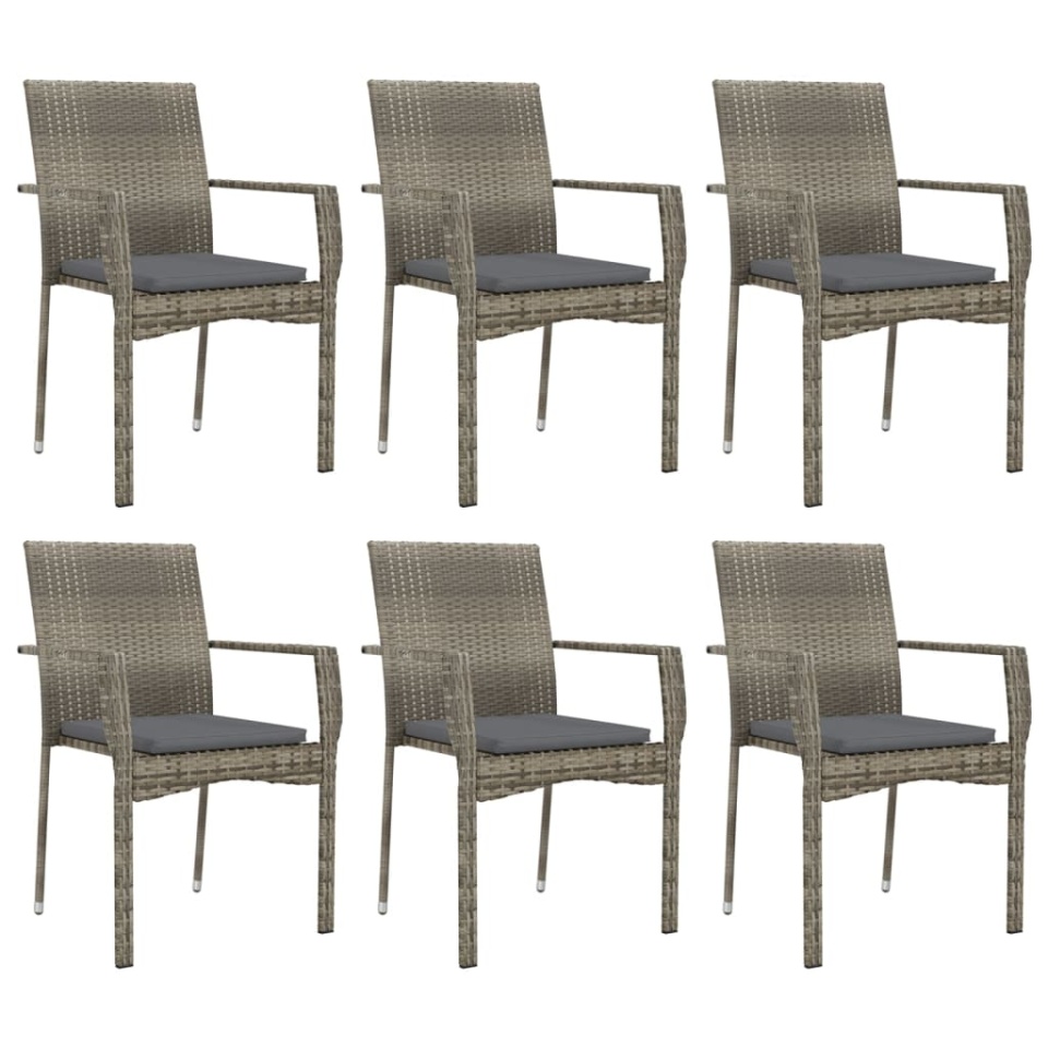 Set mobilier de grădină cu perne, 7 piese, gri, poliratan - 3 | YEO