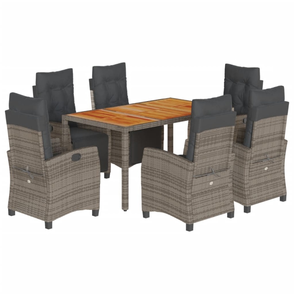 Set mobilier de grădină cu perne, 7 piese, gri, poliratan - 1 | YEO