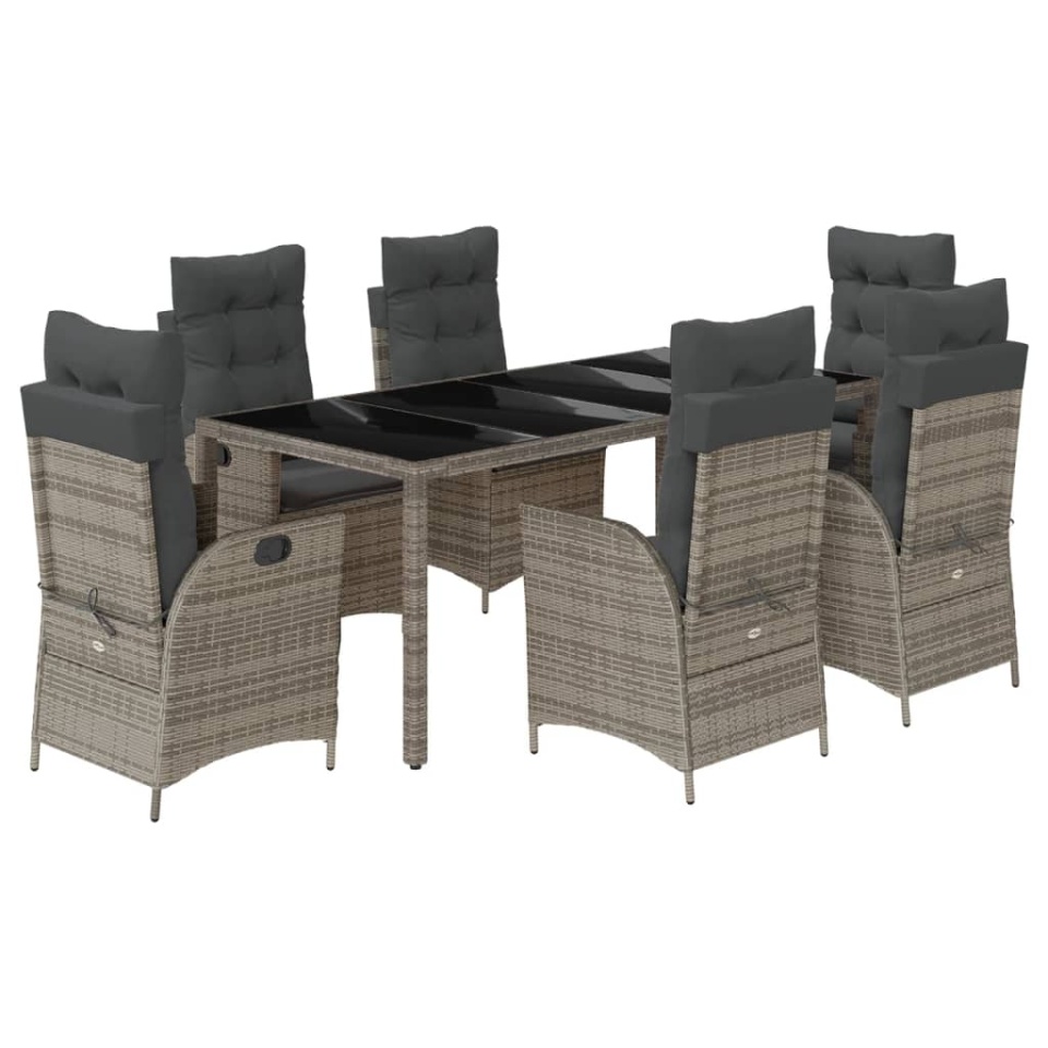 Set mobilier de grădină cu perne, 7 piese, gri, poliratan - 1 | YEO