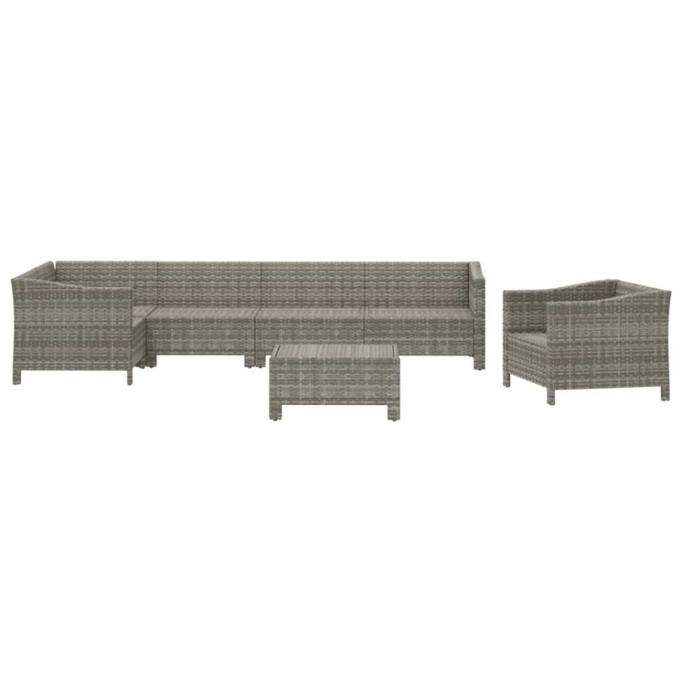Set mobilier de grădină cu perne, 7 piese, gri, poliratan - 3 | YEO