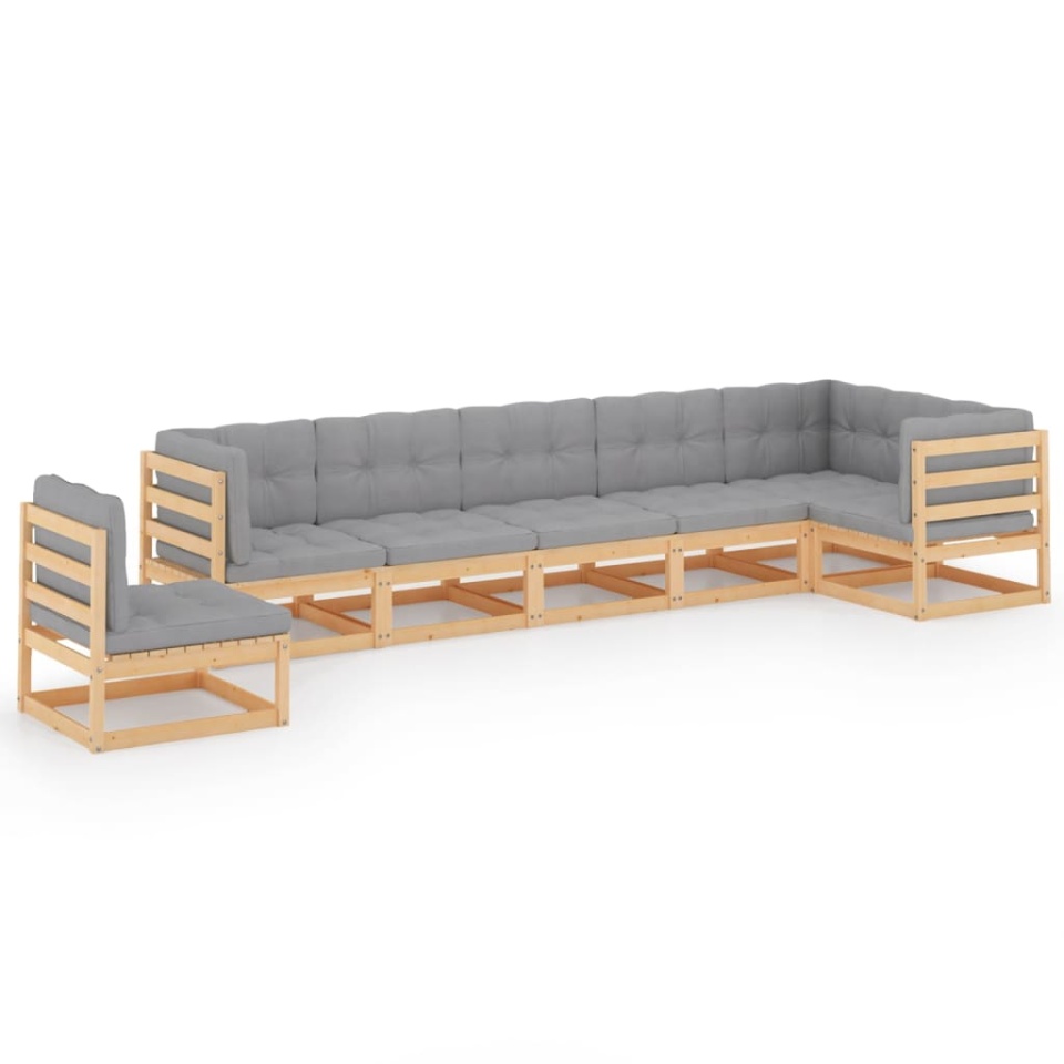 Set mobilier de grădină cu perne, 7 piese, lemn masiv de pin - 1 | YEO