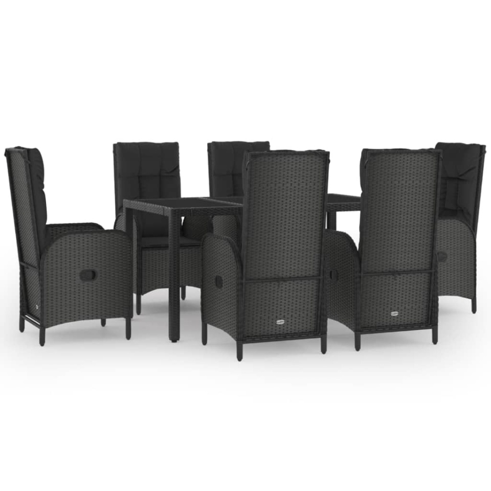 Set mobilier de grădină cu perne, 7 piese, negru/gri, poliratan - 1 | YEO