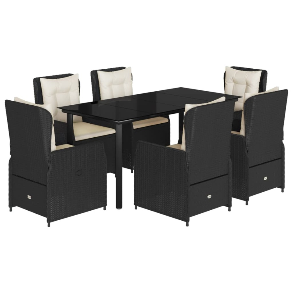 Set mobilier de grădină cu perne, 7 piese, negru, poliratan - 1 | YEO