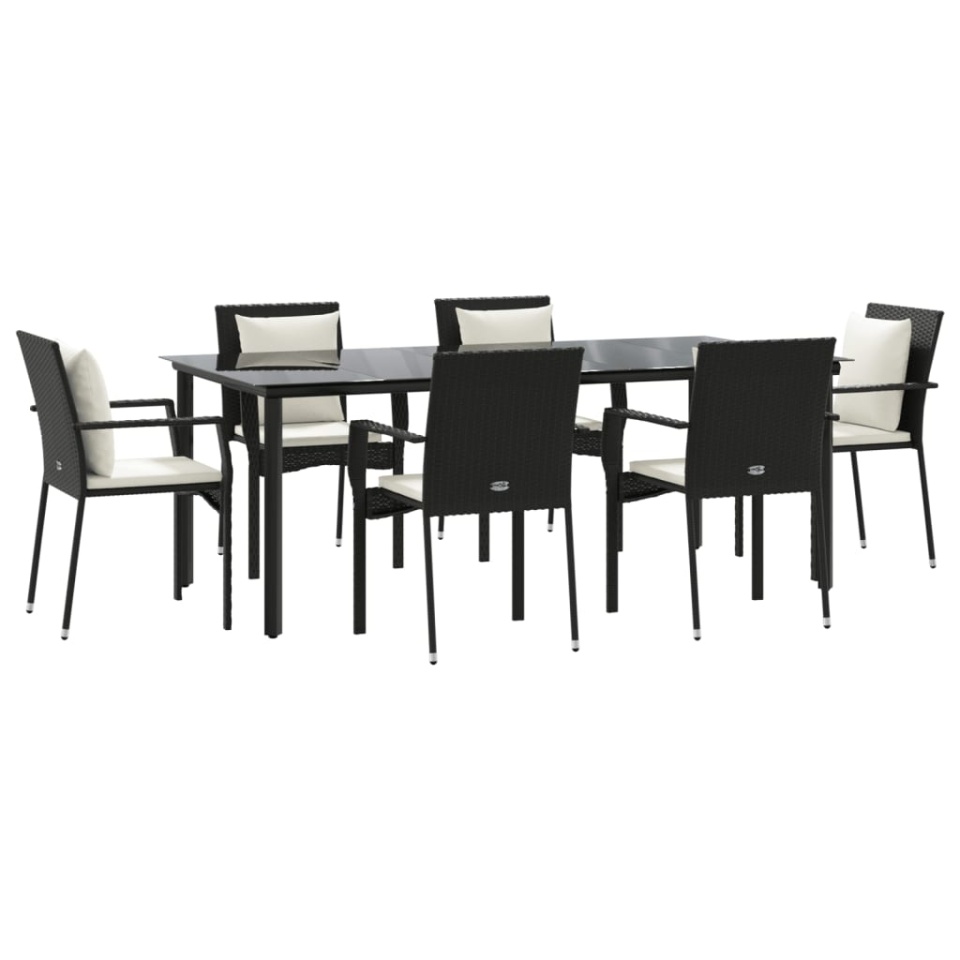 Set mobilier de grădină cu perne, 7 piese, negru, poliratan - 2 | YEO