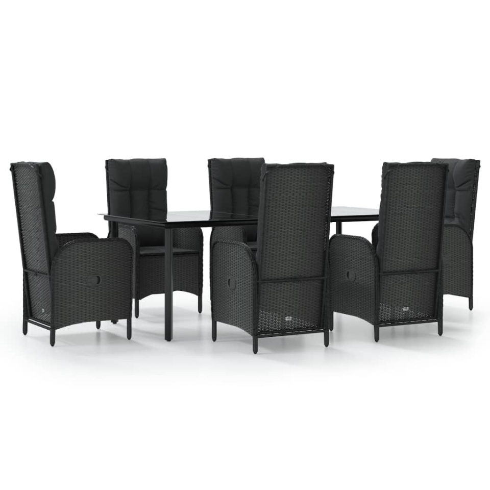 Set mobilier de grădină cu perne, 7 piese, negru, poliratan - 1 | YEO