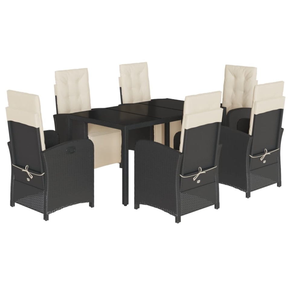Set mobilier de grădină cu perne, 7 piese, negru, poliratan - 1 | YEO