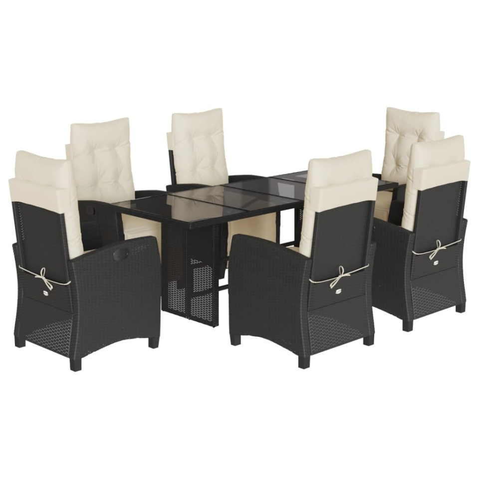 Set mobilier de grădină cu perne, 7 piese, negru, poliratan - 1 | YEO