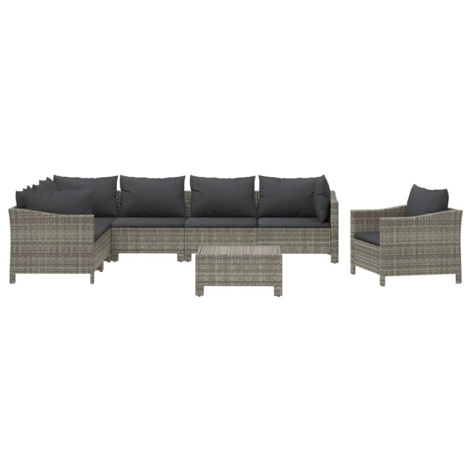 Set mobilier de grădină cu perne, 8 piese, gri, poliratan - 2 | YEO
