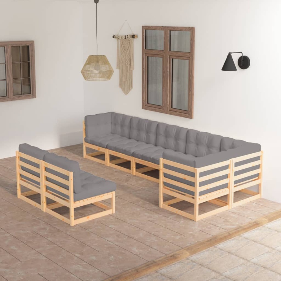 Set mobilier de grădină cu perne, 8 piese, lemn masiv de pin