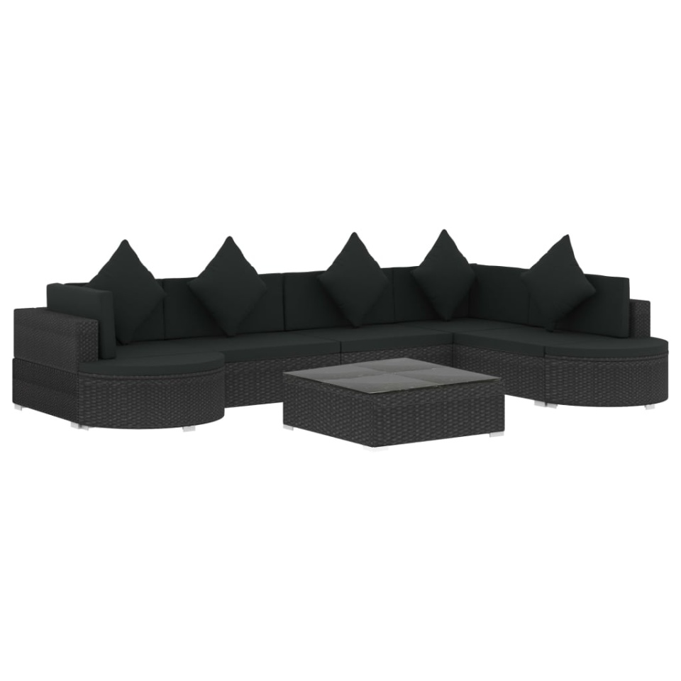 Set mobilier de grădină cu perne, 8 piese, negru, poliratan - 1 | YEO