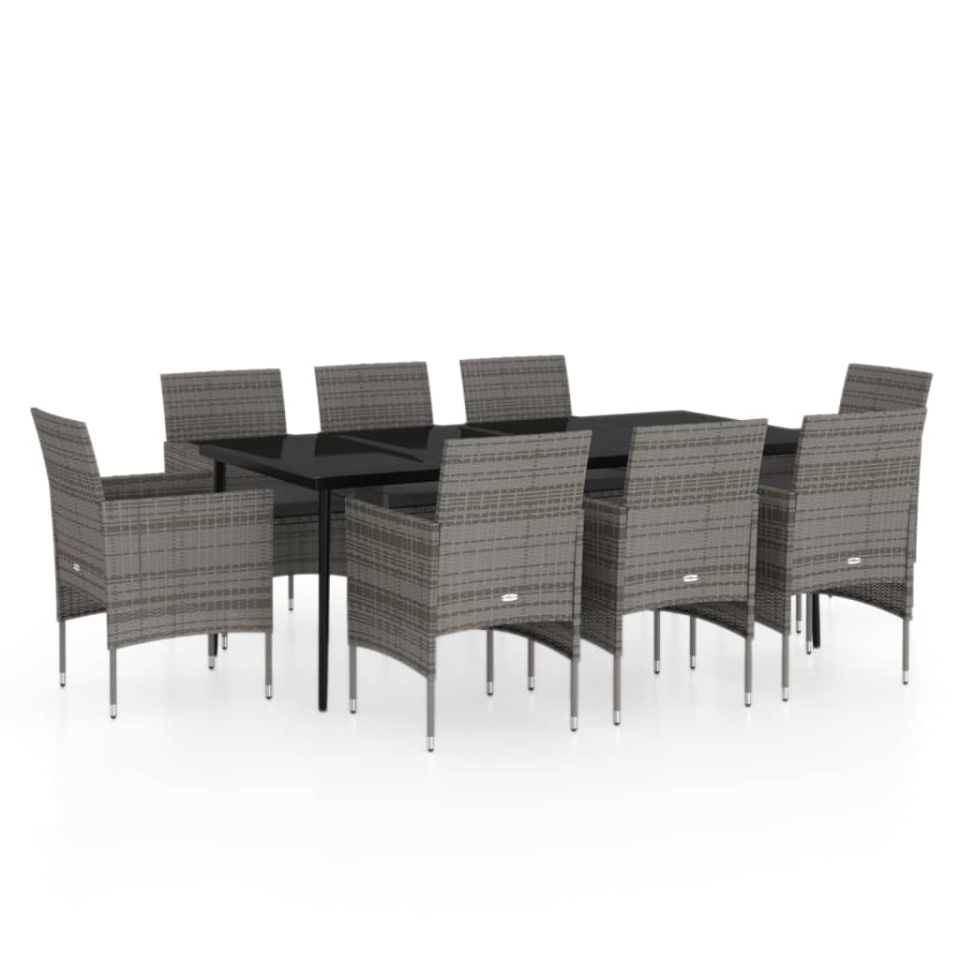 Set mobilier de grădină cu perne, 9 piese, gri și negru - 1 | YEO