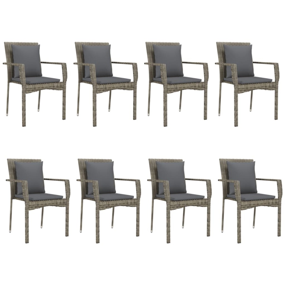 Set mobilier de grădină cu perne, 9 piese, negru/gri, poliratan - 3 | YEO