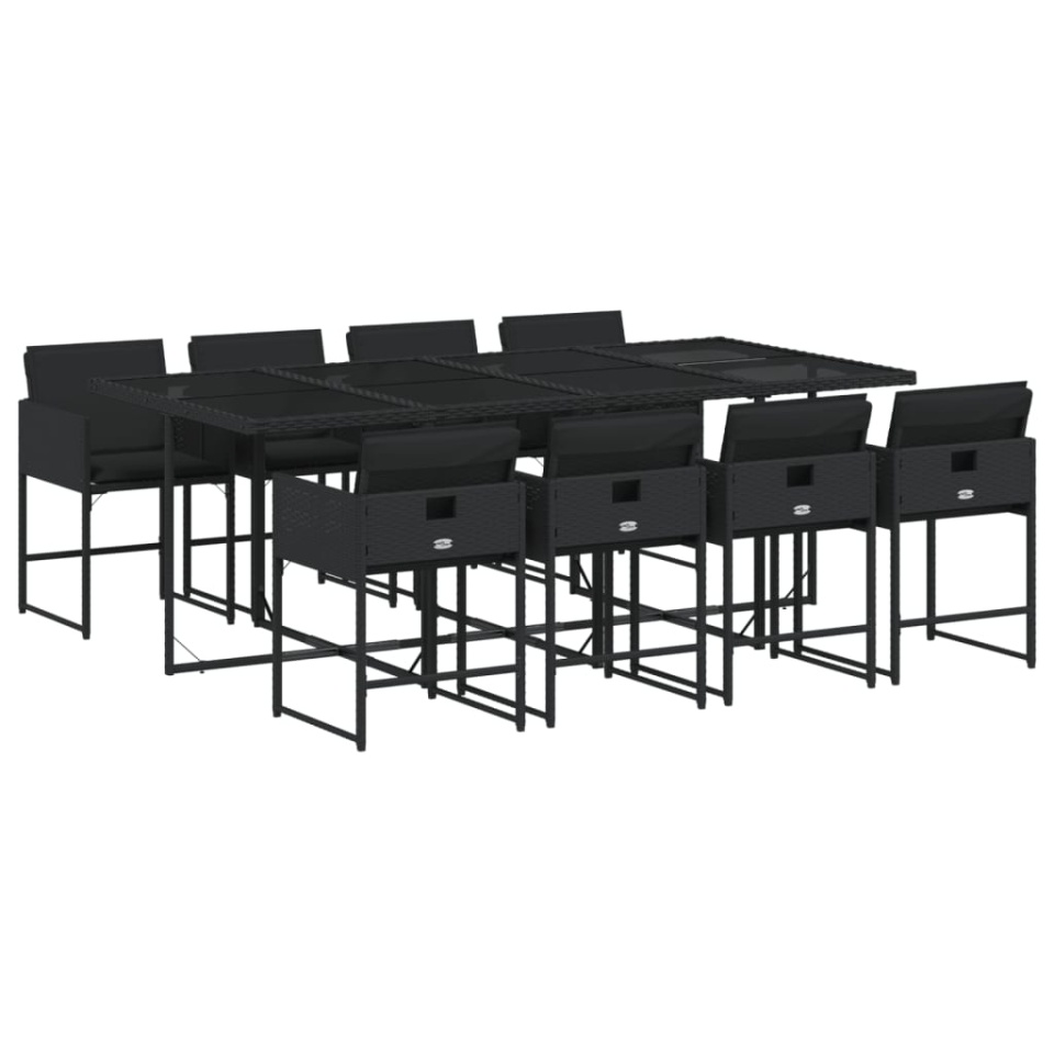Set mobilier de grădină cu perne, 9 piese, negru, poliratan - 1 | YEO