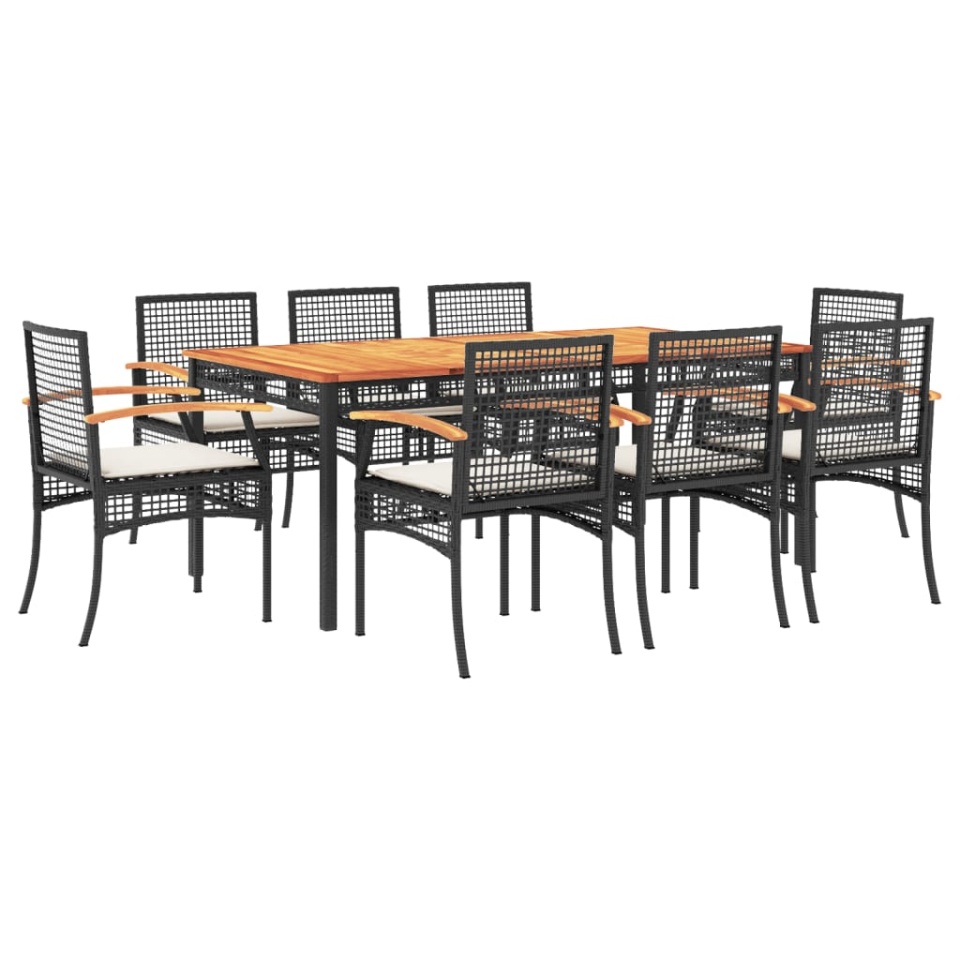 Set mobilier de grădină cu perne, 9 piese, negru, poliratan - 1 | YEO
