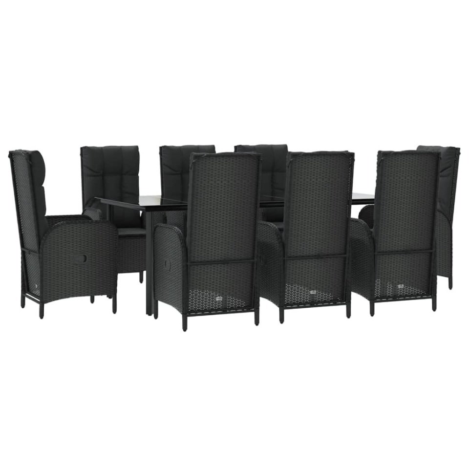 Set mobilier de grădină cu perne, 9 piese, negru, poliratan - 2 | YEO
